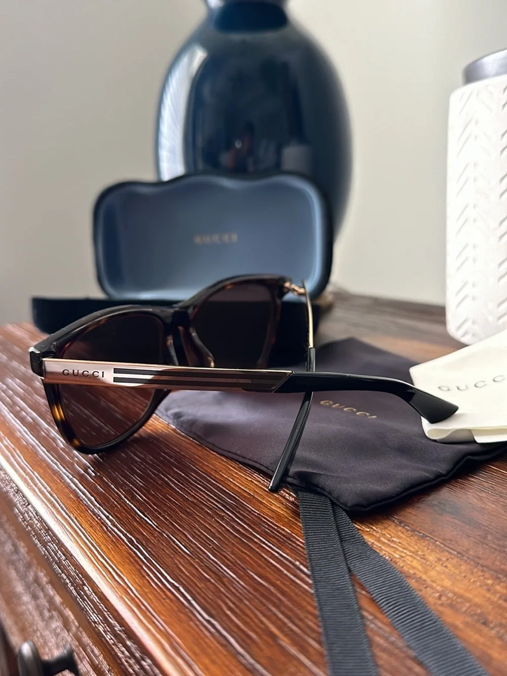 Gucci Black/Brown Gradient Square Sunglasses with Gold Accents
